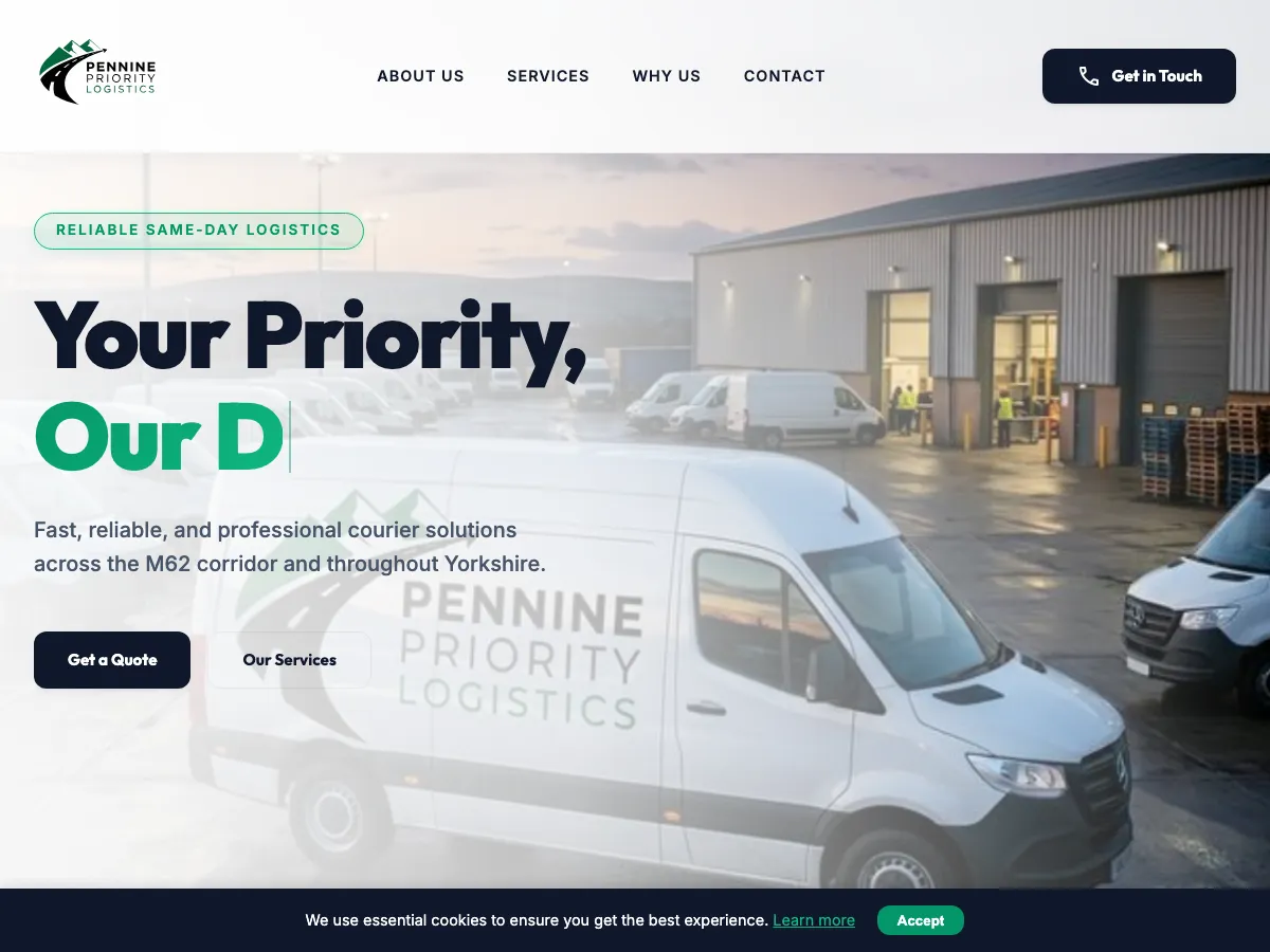 Pennine Logistics website designed by Alino